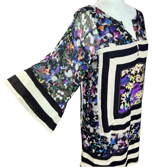 Vintage Diane Furstenberg Silk Dress 0 Floral Geometric Tabalah Bell Sleeve - Picture 5 of 14
